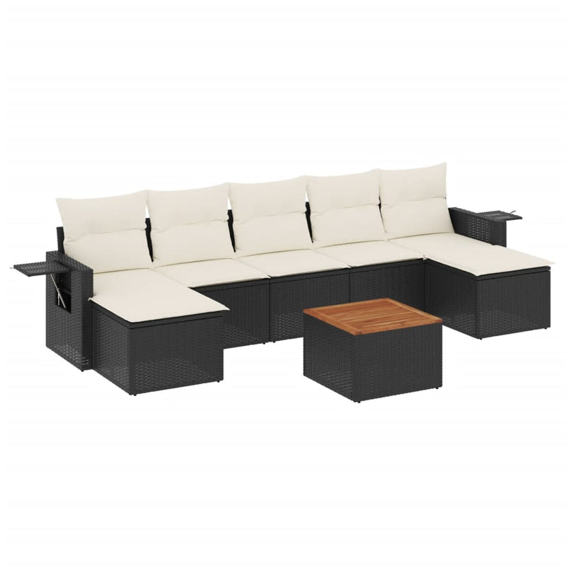 8-delige Loungeset met kussens poly rattan zwart