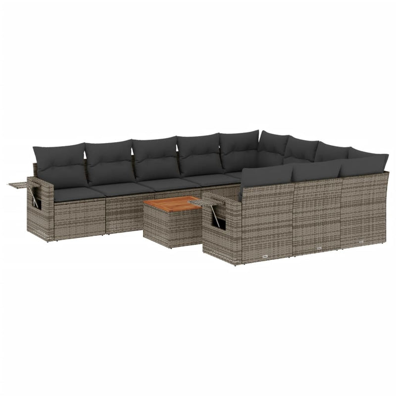 11-delige Loungeset met kussens poly rattan grijs