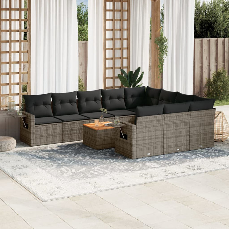 11-delige Loungeset met kussens poly rattan grijs