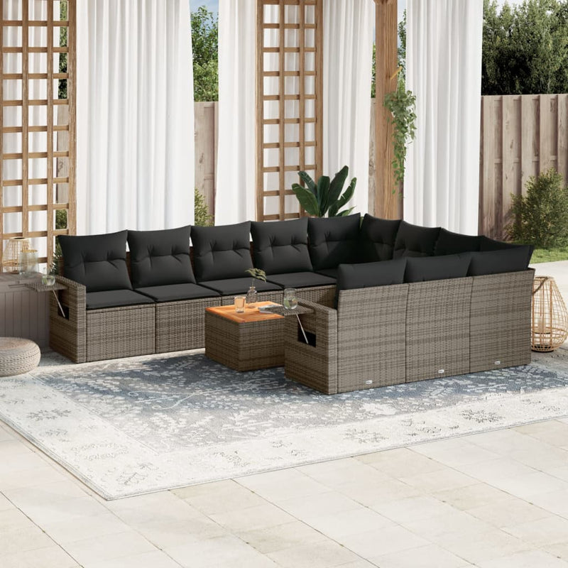 11-delige Loungeset met kussens poly rattan grijs