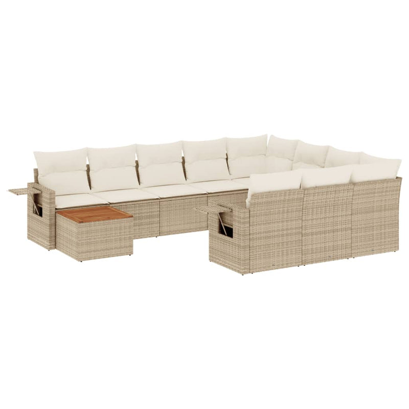 11-delige Tuinset met kussens poly rattan beige