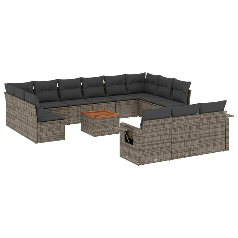 14-delige Loungeset met kussens poly rattan grijs