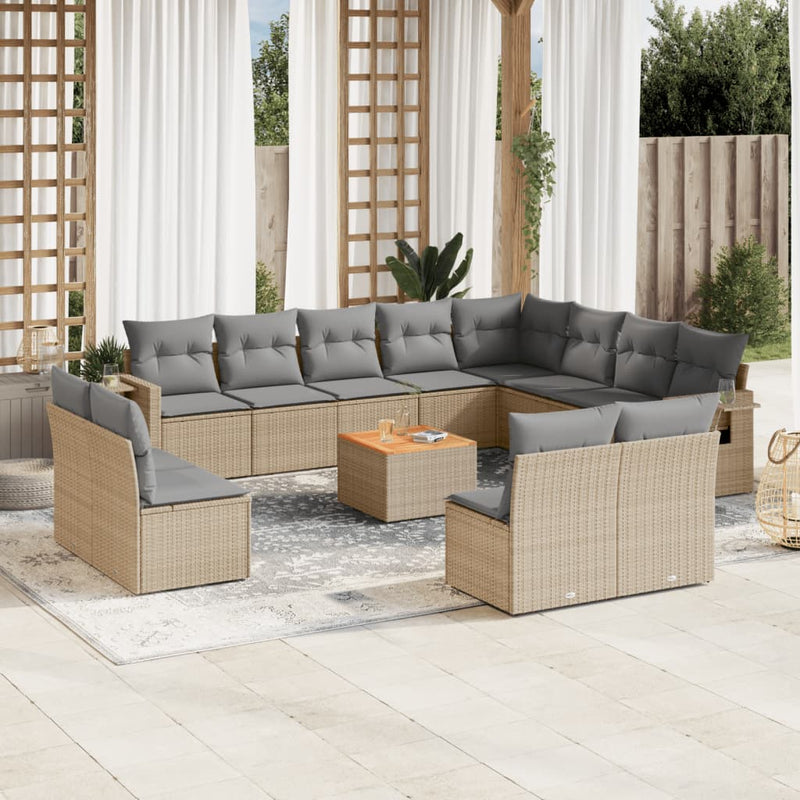 13-delige Loungeset met kussens poly rattan gemengd beige