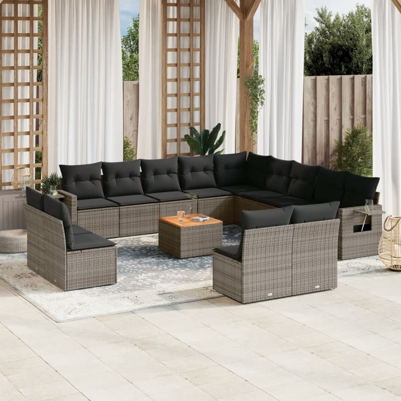 14-delige Loungeset met kussens poly rattan grijs