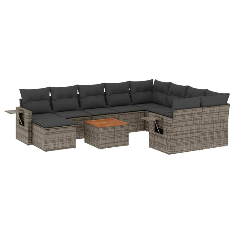 11-delige Loungeset met kussens poly rattan grijs