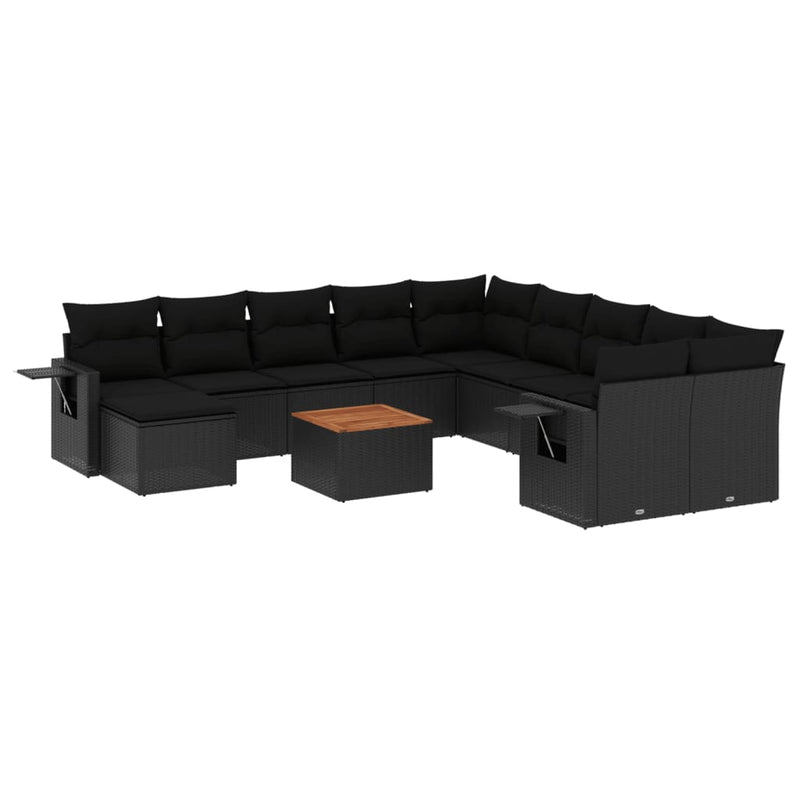 14-delige Loungeset met kussens poly rattan zwart