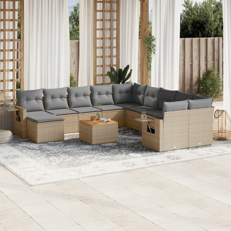 14-delige Loungeset met kussens poly rattan gemengd beige