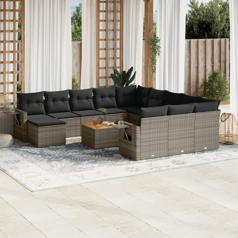 13-delige Loungeset met kussens poly rattan grijs