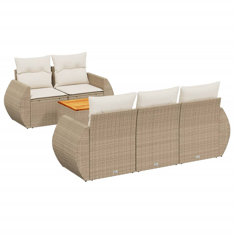 6-delige Loungeset met kussens poly rattan beige