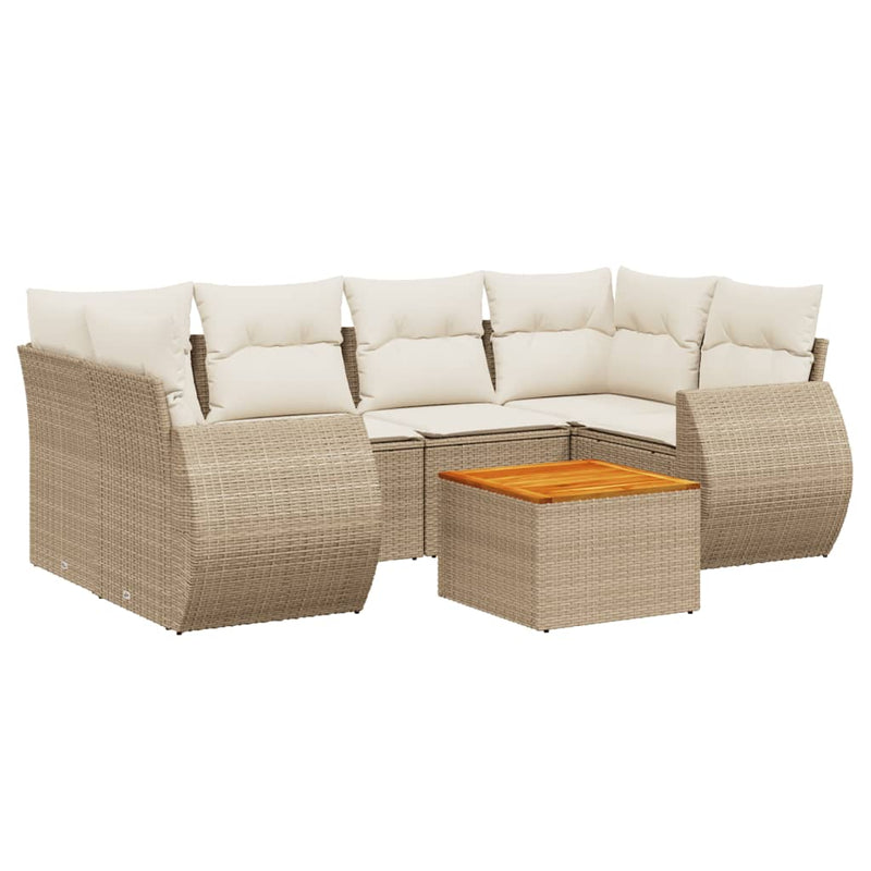 7-delige Loungeset met kussens poly rattan beige