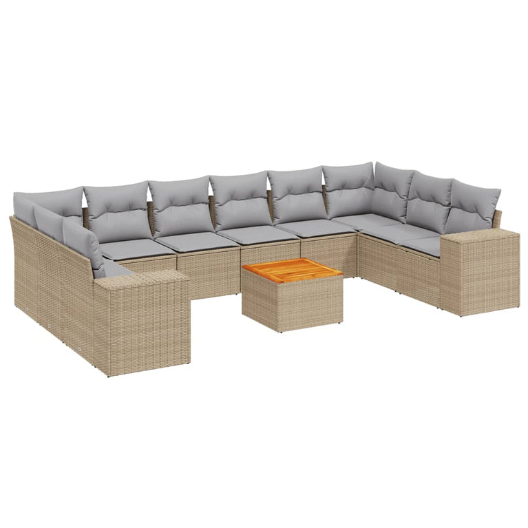 11-delige Tuinset met kussens poly rattan beige