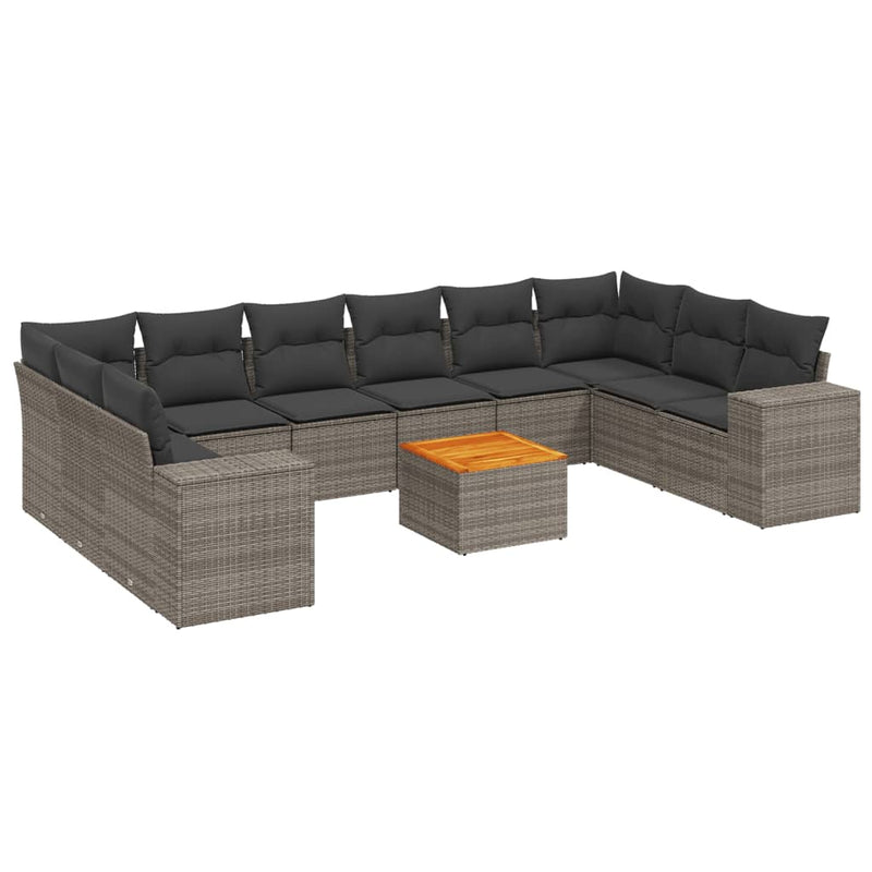11-delige Loungeset met kussens poly rattan grijs