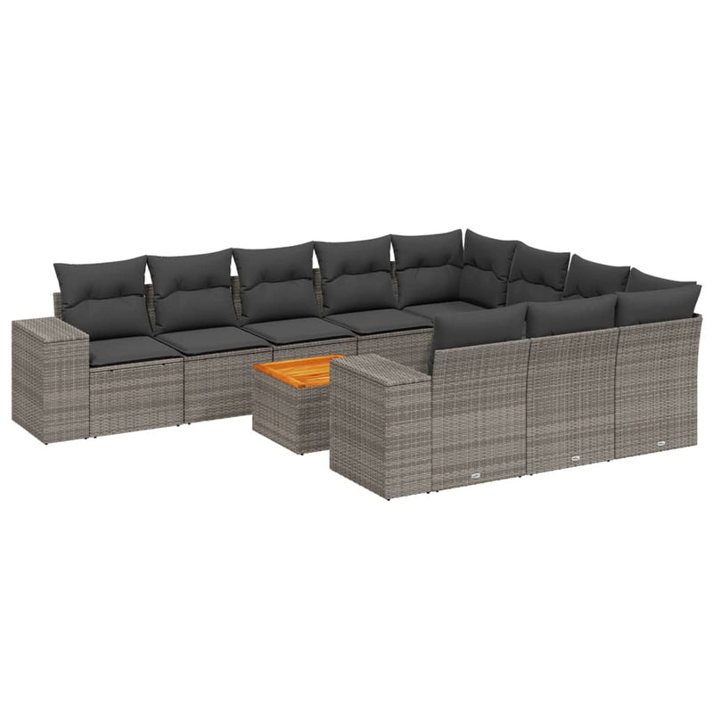11-delige Loungeset met kussens poly rattan grijs