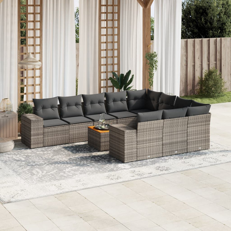 11-delige Loungeset met kussens poly rattan grijs