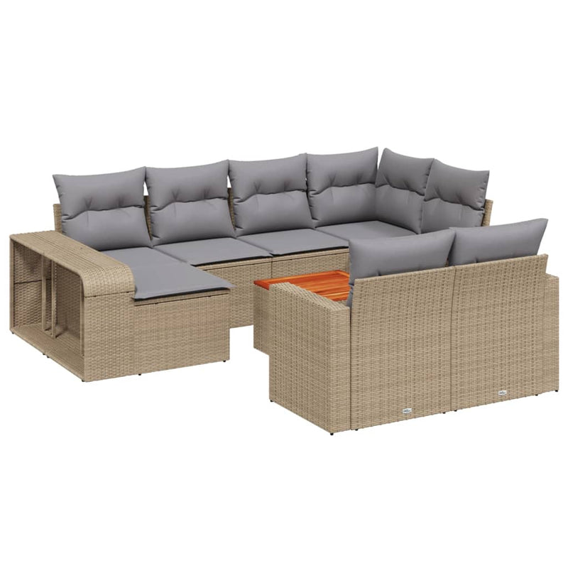 11-delige Tuinset met kussens poly rattan beige