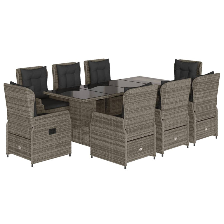9-delige Tuinset met kussens poly rattan grijs