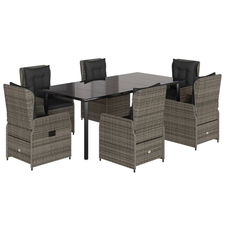 7-delige Tuinset met kussens poly rattan grijs