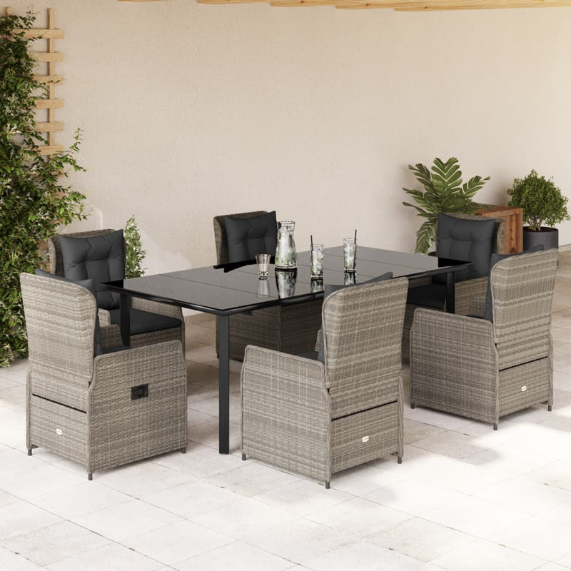 7-delige Tuinset met kussens poly rattan grijs