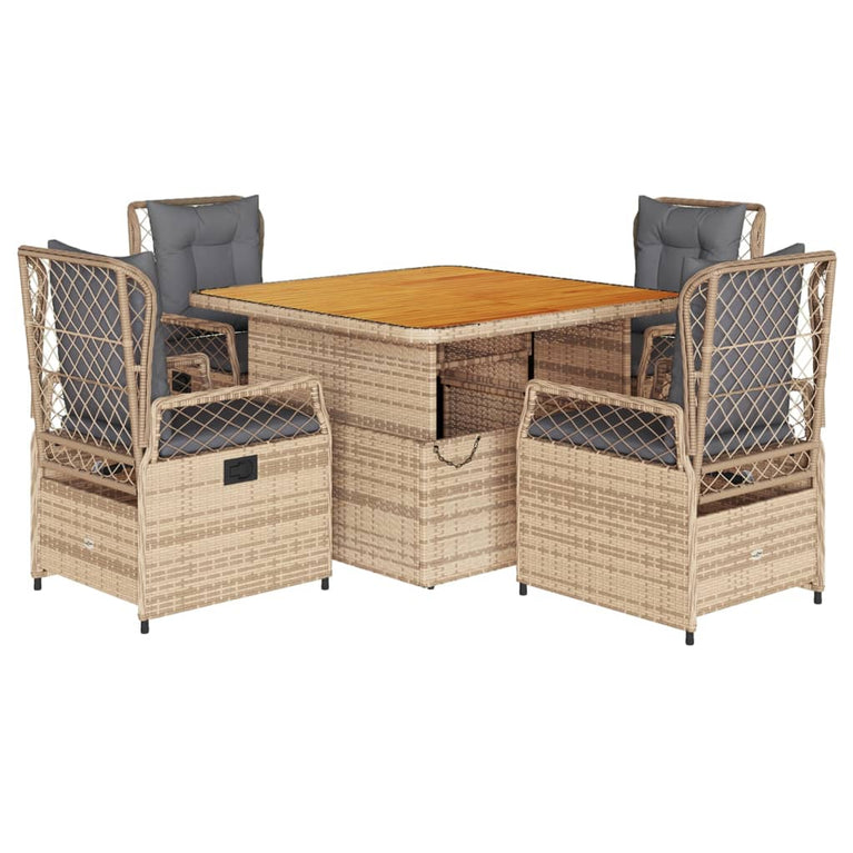 5-delige Tuinset met kussens poly rattan beige