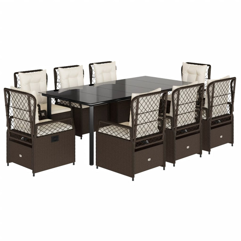 9-delige Tuinset met kussens poly rattan bruin