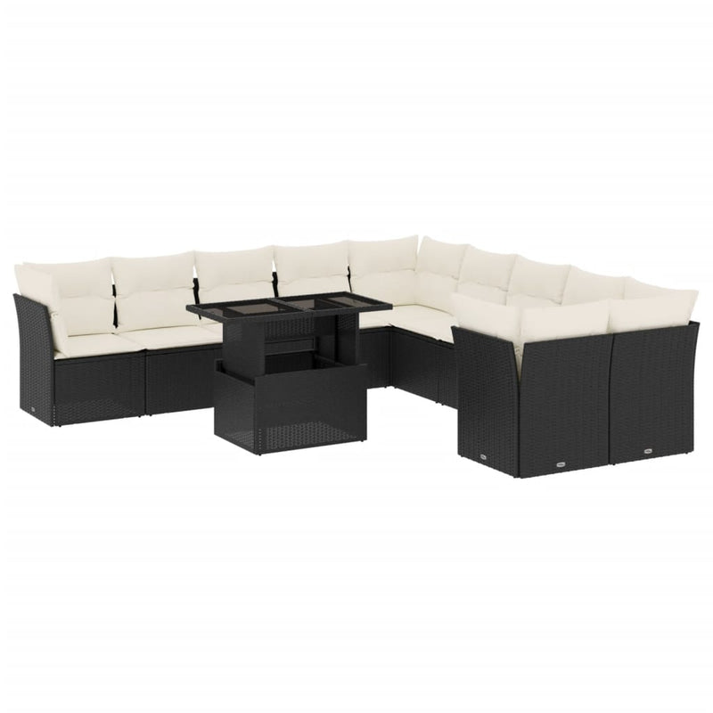 11-delige Loungeset met kussens poly rattan zwart