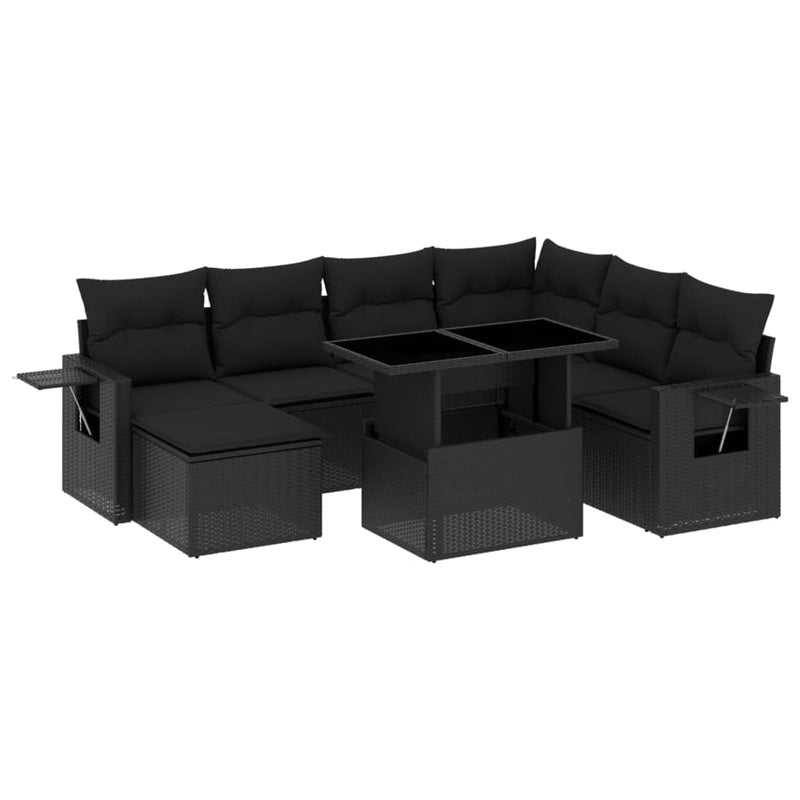 9-delige Loungeset met kussens poly rattan zwart