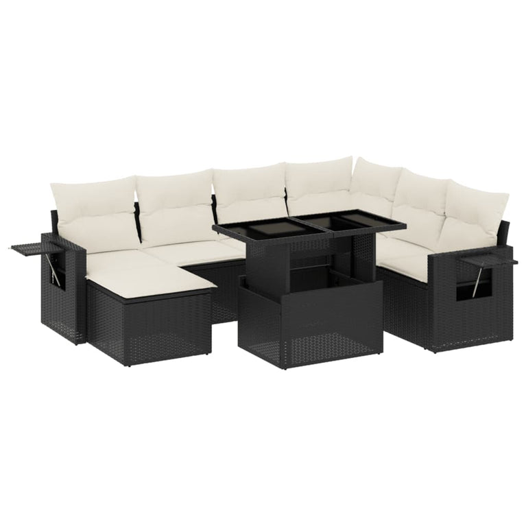9-delige Loungeset met kussens poly rattan zwart