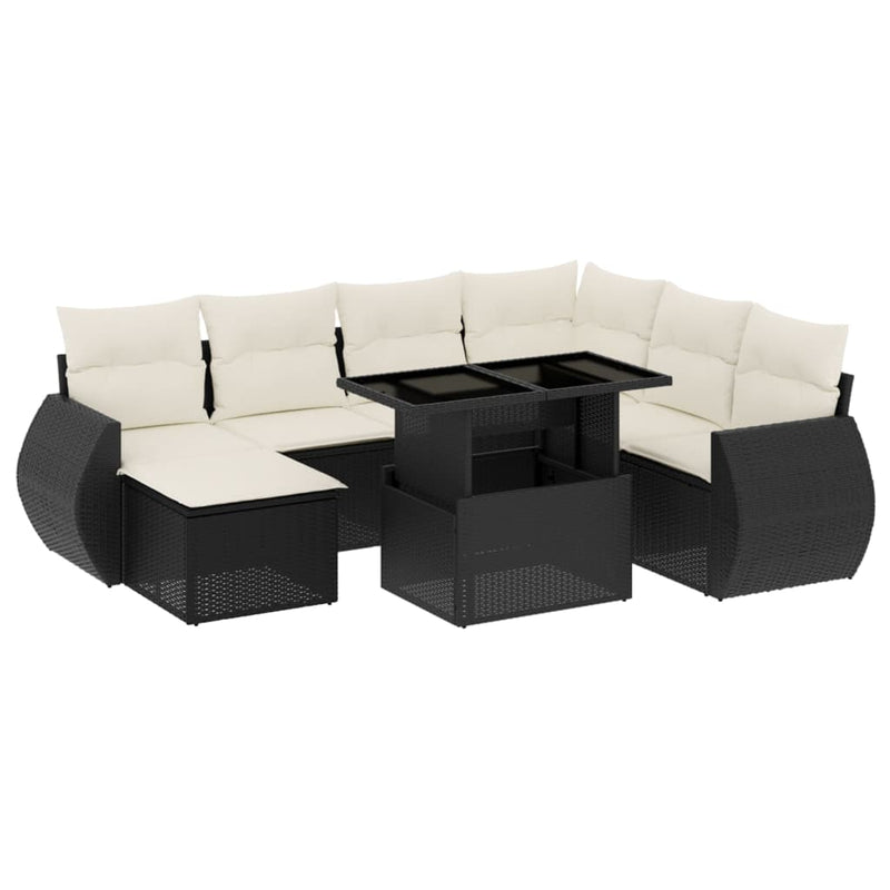 8-delige Loungeset met kussens poly rattan zwart