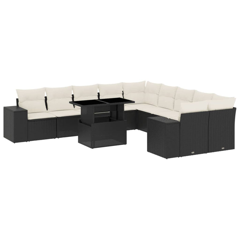 11-delige Loungeset met kussens poly rattan zwart