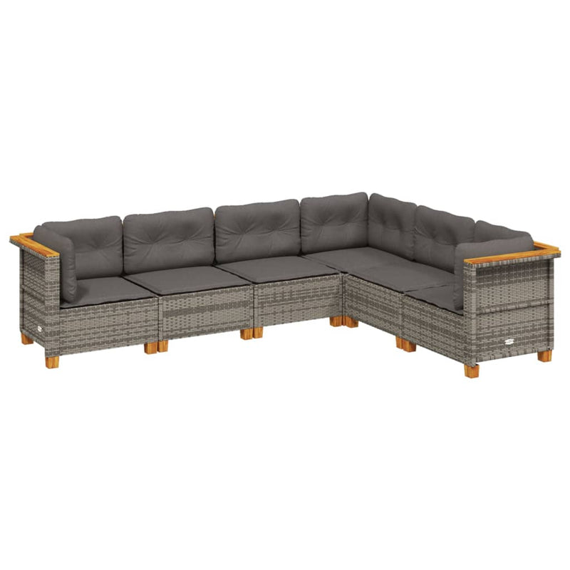6-delige Loungeset met kussens poly rattan grijs