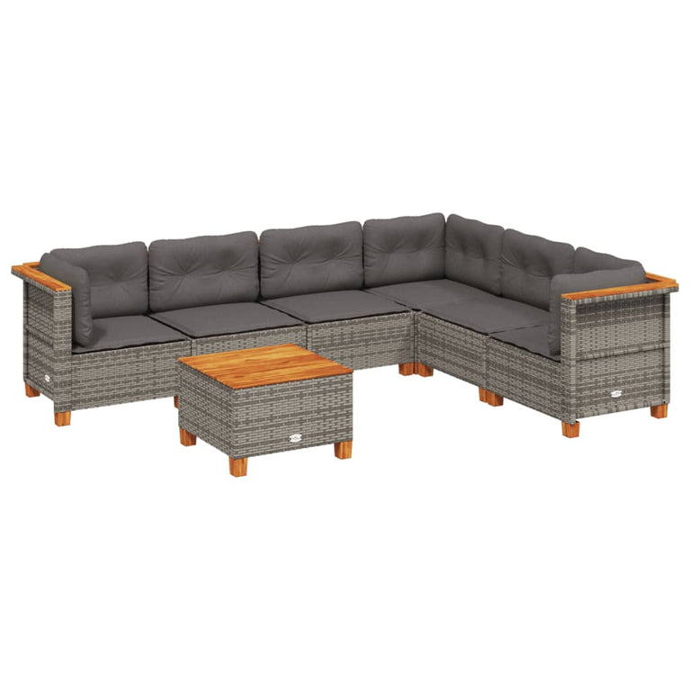 7-delige Loungeset met kussens poly rattan grijs