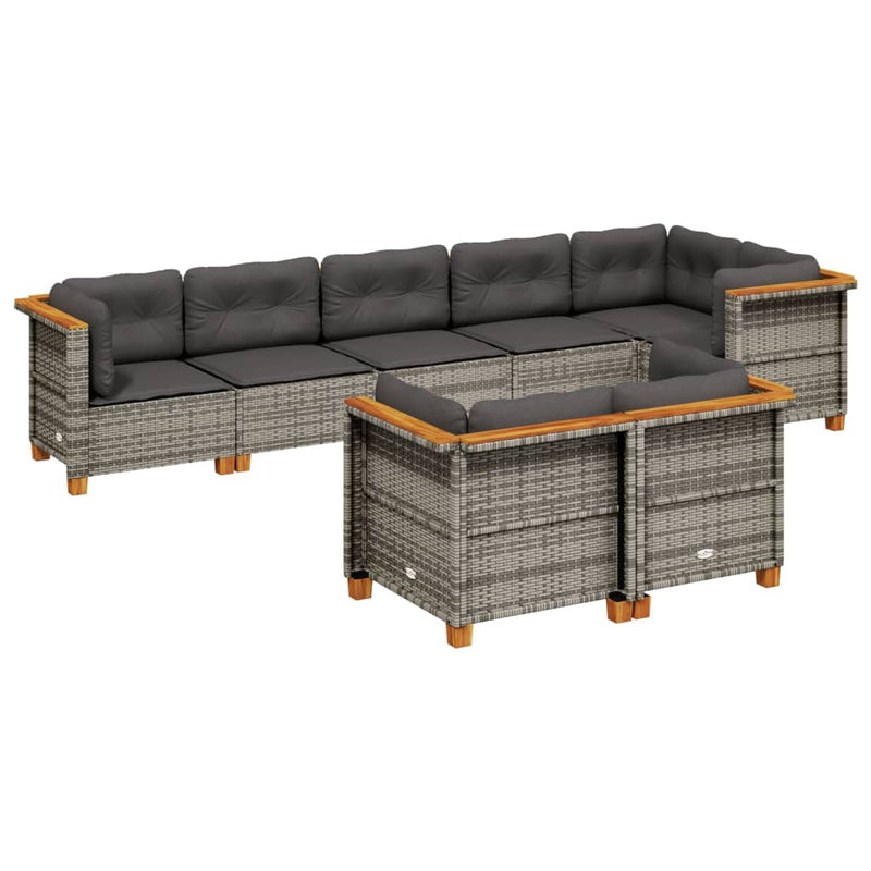 8-delige Loungeset met kussens poly rattan grijs