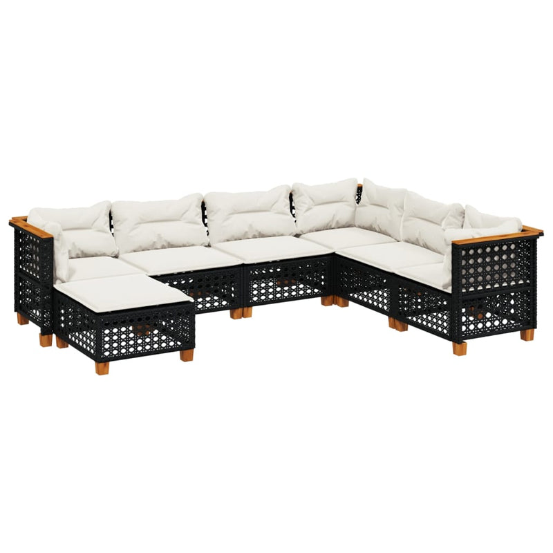 7-delige Loungeset met kussens poly rattan zwart