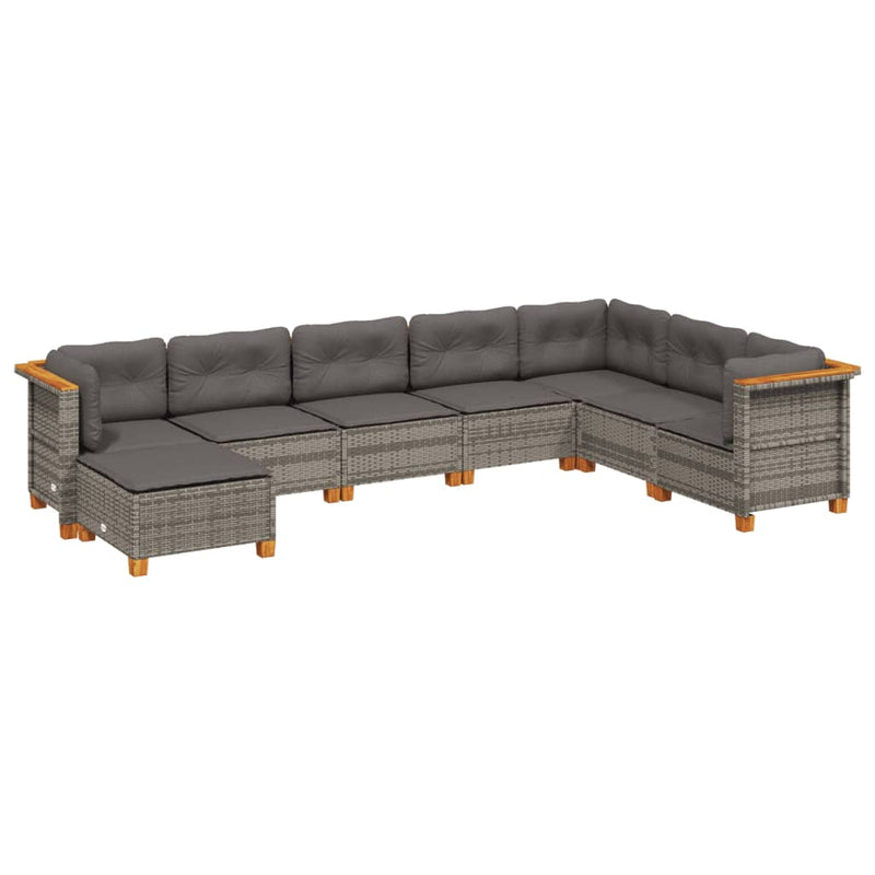8-delige Loungeset met kussens poly rattan grijs