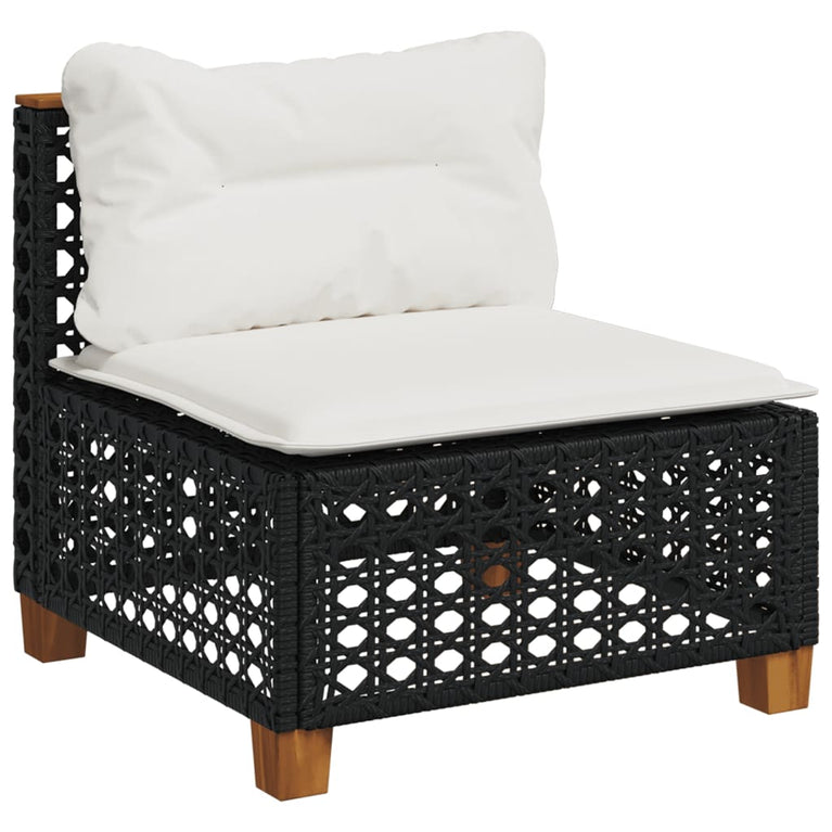 9-delige Loungeset met kussens poly rattan zwart