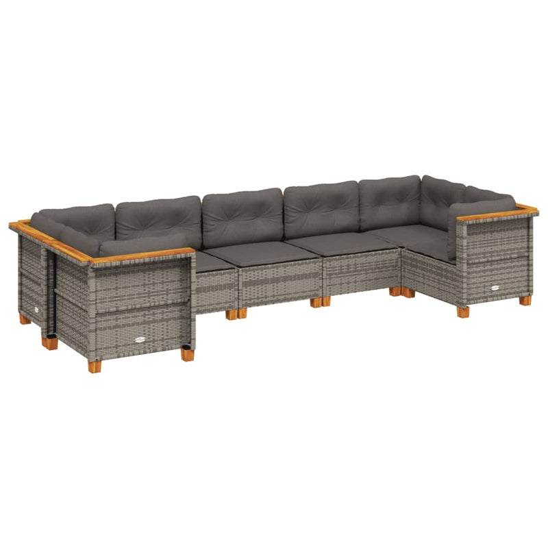 7-delige Loungeset met kussens poly rattan grijs