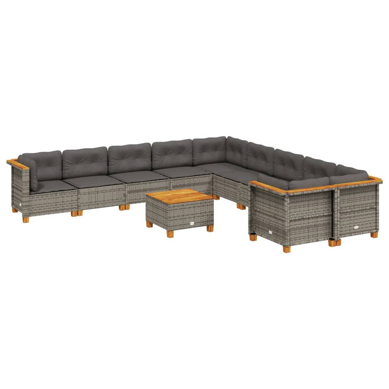 11-delige Loungeset met kussens poly rattan grijs