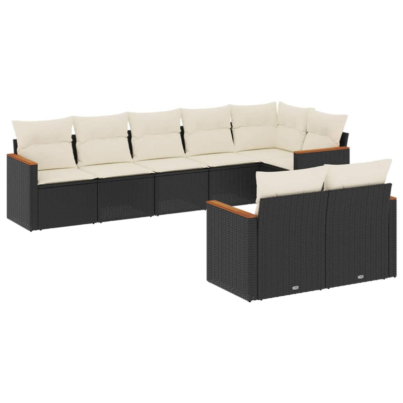 8-delige Loungeset met kussens poly rattan zwart