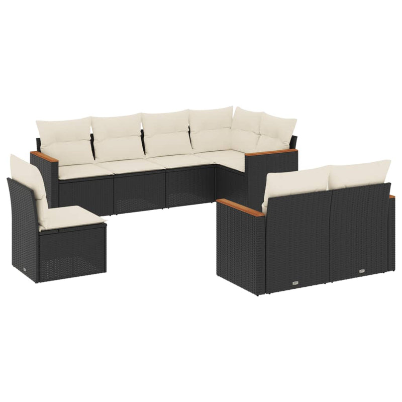 8-delige Loungeset met kussens poly rattan zwart