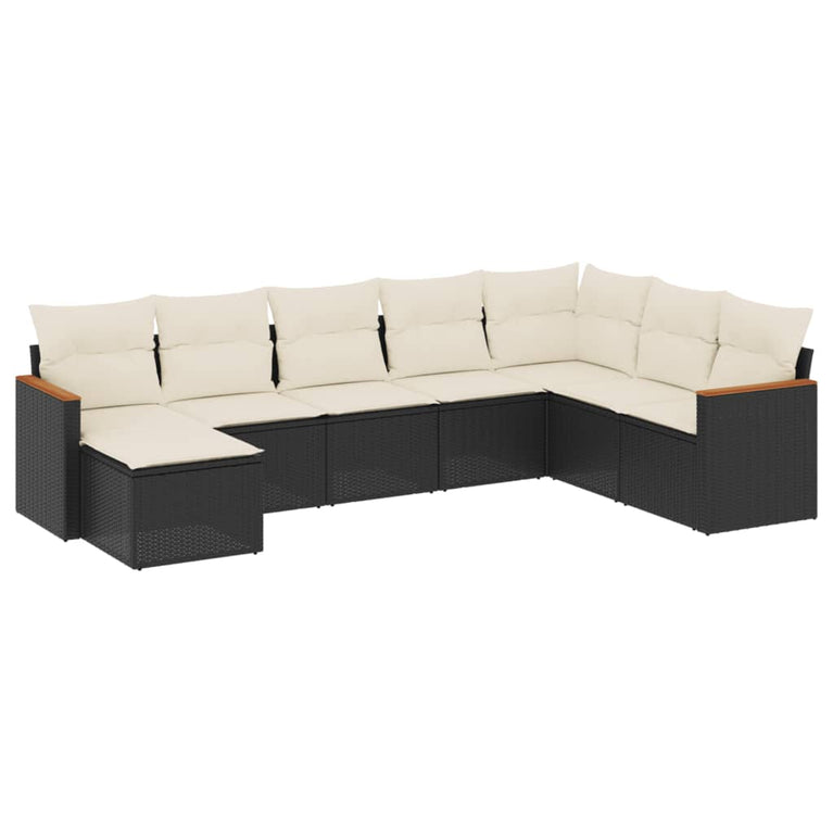 8-delige Loungeset met kussens poly rattan zwart