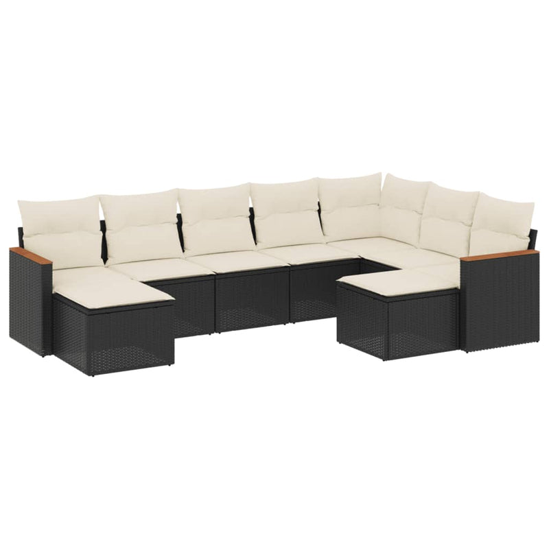 9-delige Loungeset met kussens poly rattan zwart