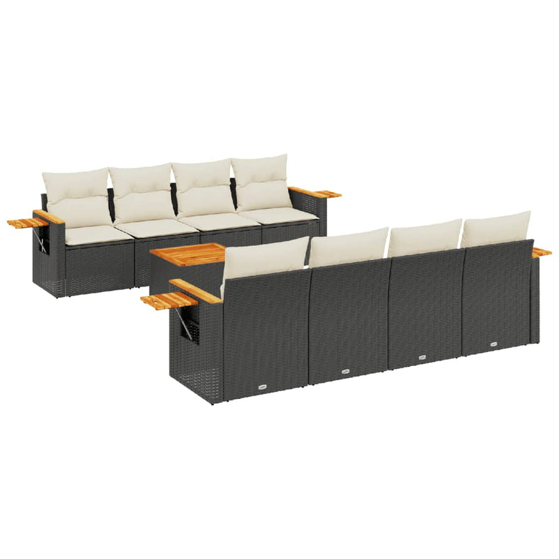 9-delige Loungeset met kussens poly rattan zwart