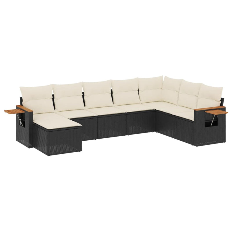 8-delige Loungeset met kussens poly rattan zwart