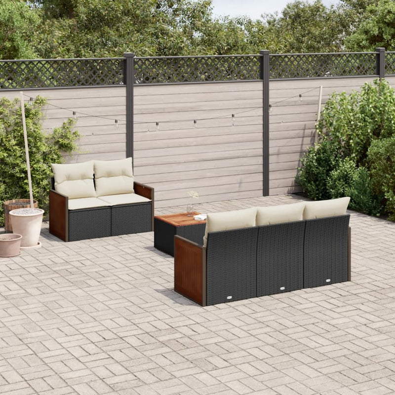 6-delige Loungeset met kussens poly rattan zwart