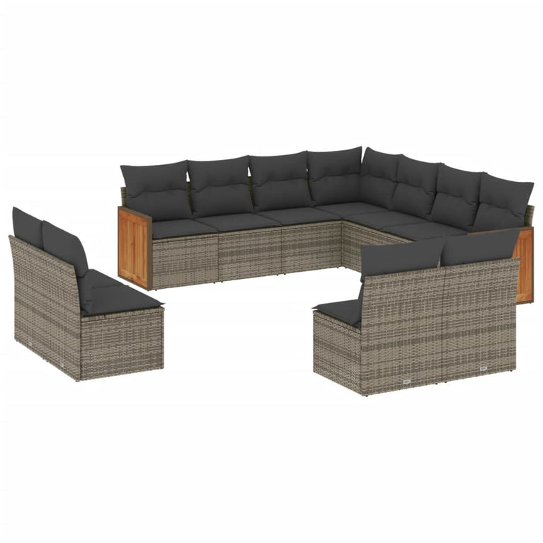 11-delige Loungeset met kussens poly rattan grijs