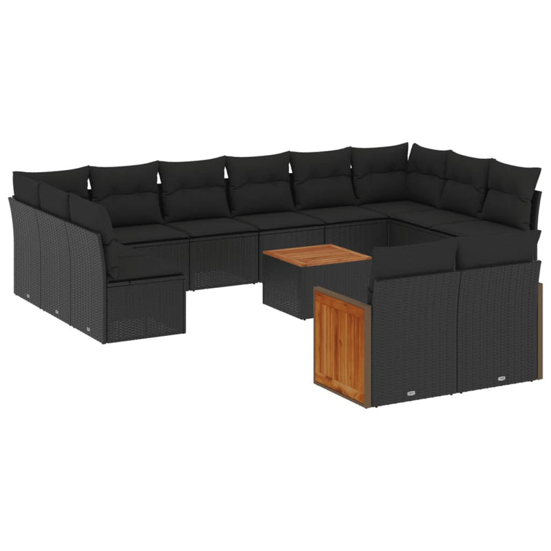 13-delige Loungeset met kussens poly rattan zwart