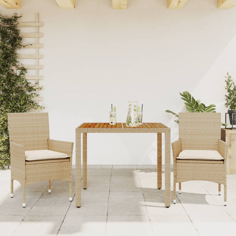 3-delige Tuinset met kussens poly rattan en acaciahout beige