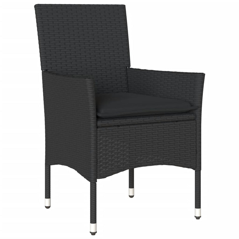 3-delige Tuinset met kussens poly rattan en acaciahout zwart