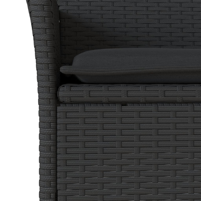 3-delige Tuinset met kussens poly rattan en acaciahout zwart