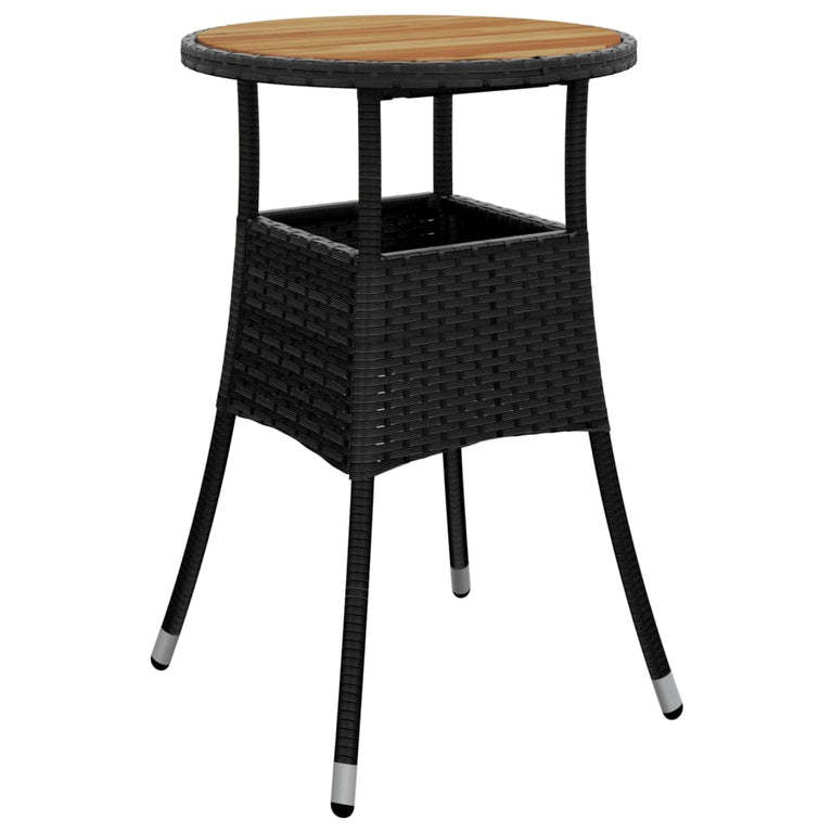 3-delige Tuinset met kussens poly rattan en acaciahout zwart